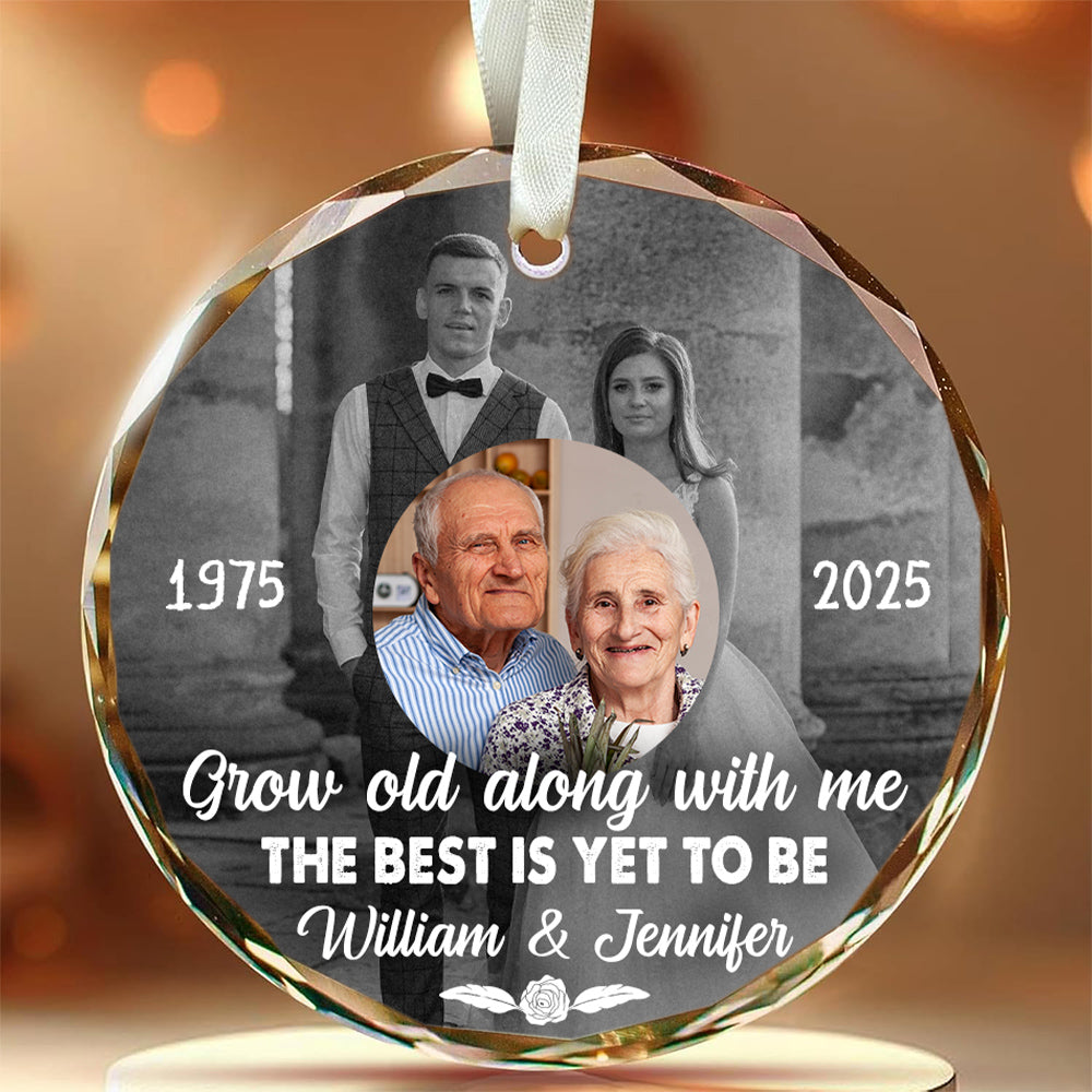 Grow Old Along With Me The Is Yet To Be, Anniversary Glass Ornament, Wedding Photo Keepsake, 50 Year Love Ornament, Then & Now Photo Collage, Gifts For Parents Family Him Her Valentine