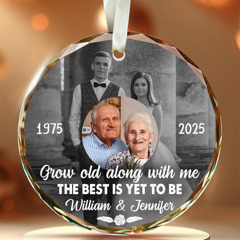 Grow Old Along With Me The Is Yet To Be, Anniversary Glass Ornament, Wedding Photo Keepsake, 50 Year Love Ornament, Then & Now Photo Collage, Gifts For Parents Family Him Her Valentine