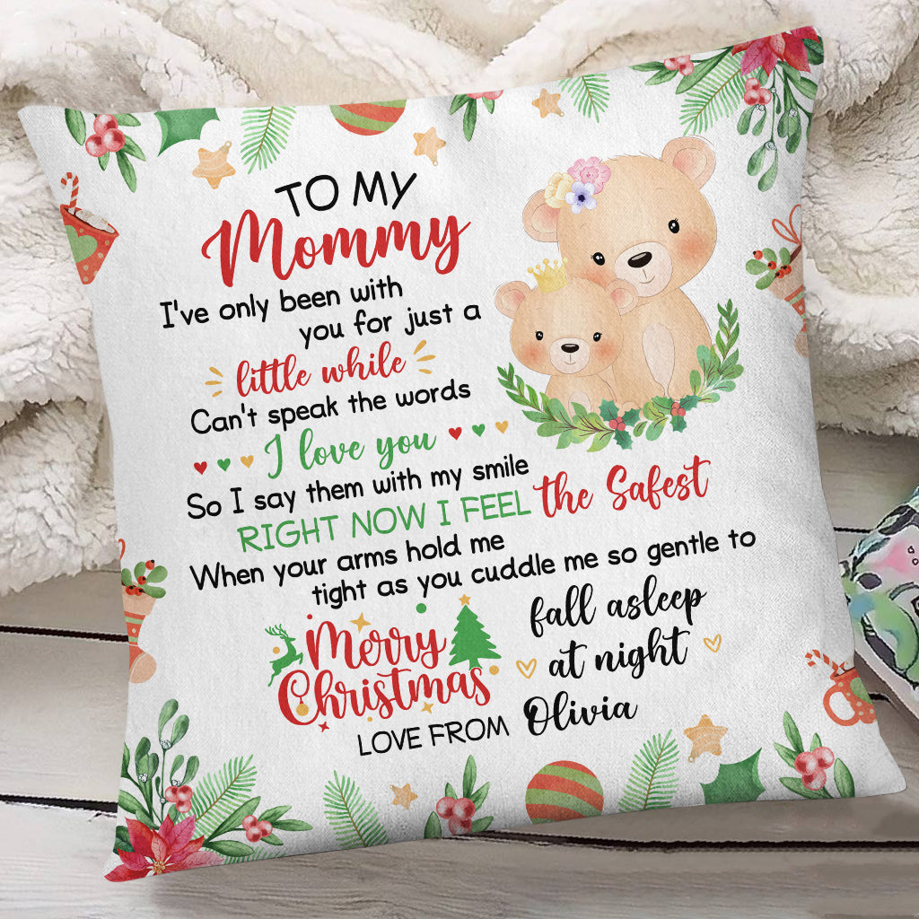 Personalized Square Pillow For New Mom From Family Pregnancy Gifts I've Only Been With You Xmas Decor Cute Bear Mommy And Baby Custom Name Double Sided Sofa Couch Cushion On Christmas