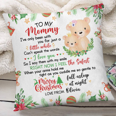 Personalized Square Pillow For New Mom From Family Pregnancy Gifts I've Only Been With You Xmas Decor Cute Bear Mommy And Baby Custom Name Double Sided Sofa Couch Cushion On Christmas
