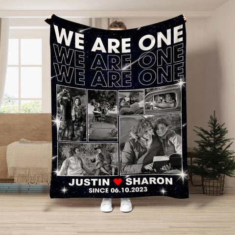 We Are One Personalized Photo Custom Names And Since Date, Soft Blanket With Picture, Relationship Memory Gifts For Him Her, Custom Fleece Sherpa Blanket, Gifts For Valentine