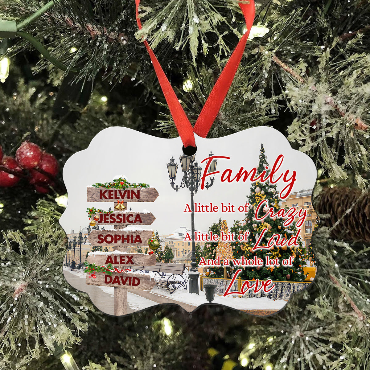 Family Little Bit Of Crazy, Little Bit Loud And Whole Lot Of Love Wooden Street Sign With Names Christmas Ornament Gifts