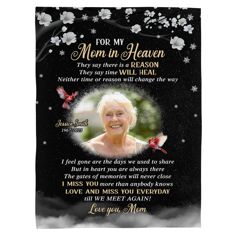 Sympathy Gifts, Personalized Memorial Blanket With Photo, Memorial Photo Upload For My Mom In Heaven Till We Meet Again, Loss Of Loved Ones Blanket, Fleece Sherpa, Funeral Gifts