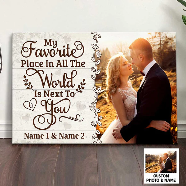 Personalized Canvas Wall Art For Wifey Hubby From Him Her Gifts For Couple Couple Photo Poster My Favorite Flace In The Word Custom Name Poster Prints Hanging Home Decor For Valentines