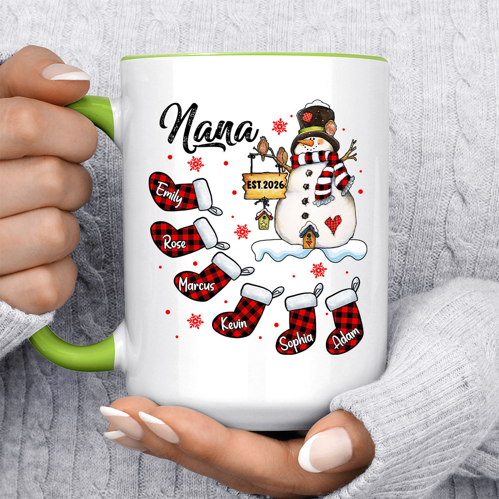 Grandma Gifts, Custom Nana Est Year Mug, Buffalo Plaid Christmas Stocking Cup, Personalized Grandchild Name Drinkware, Holiday Family Drinkware, Festive Drinkware, Personalized Coffee Mug, Gifts For Nana From Grandkids, Novelty Ceramic Cup 11 15oz, Gifts