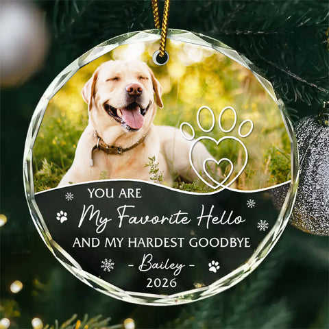 My Favorite Hello My Hardest Goodbye Pawdog Snowflake, Memorial Pattern, Holiday Keepsake, Custom Remembrance Names, Tree Decor, Pet Memorial Keepsake Circle Glass Ornament