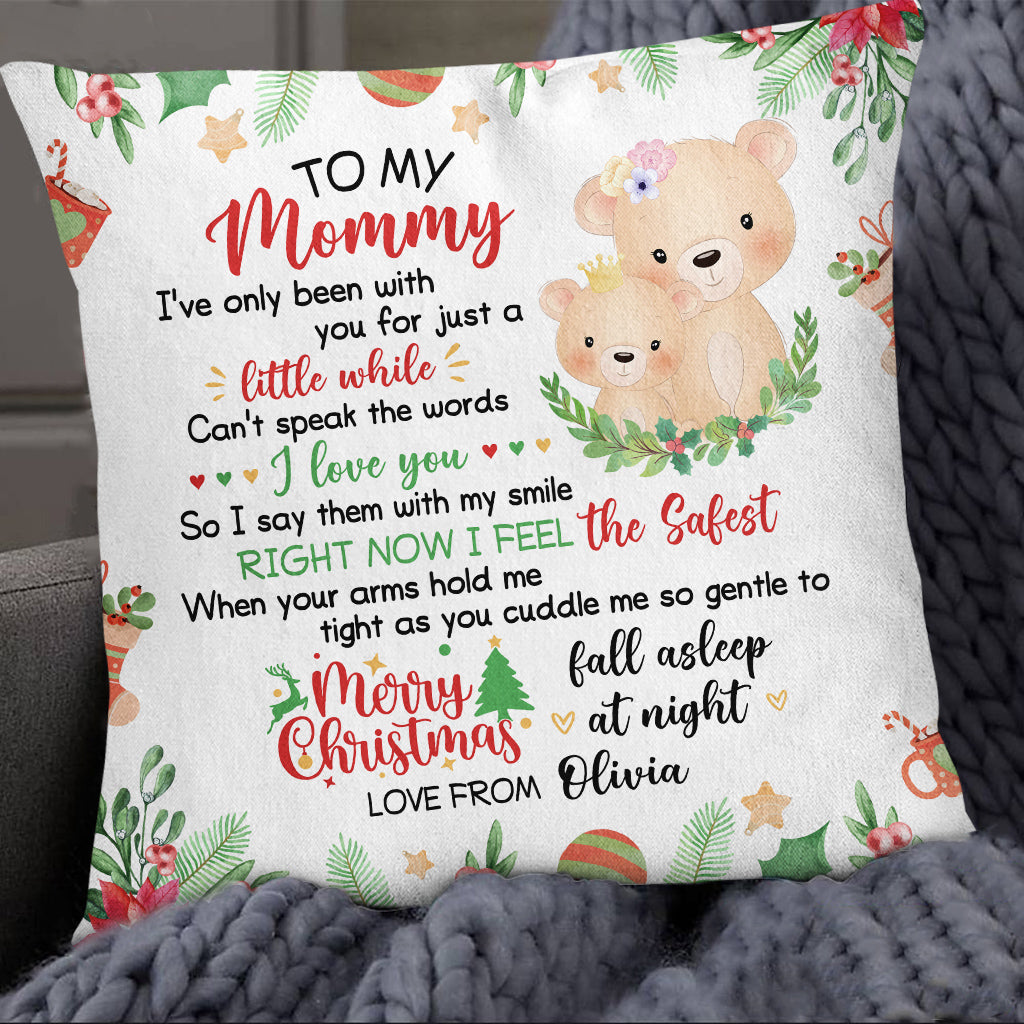 Personalized Square Pillow For New Mom From Family Pregnancy Gifts I've Only Been With You Xmas Decor Cute Bear Mommy And Baby Custom Name Double Sided Sofa Couch Cushion On Christmas