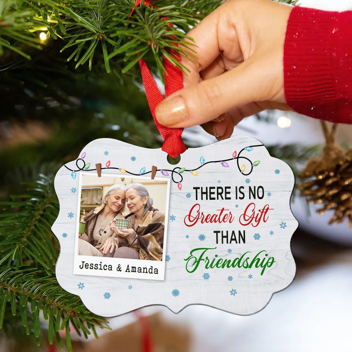 There Is No Greater Gifts Than Friendship Friends Together Xmas Light Snowflakes, Personalized Christmas Ornament, Gifts For Old Ladies, Xmas Tree Decor, Friends Ornament