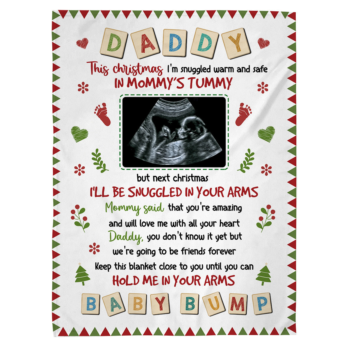New Dad Gifts, This Christmas I'm Snuggled Warm And Safe In Mommy's Tummy Baby Ultrasound, Personalized Blanket, Gifts For New Daddy, Fleece Sherpa Blanket, Gifts For Xmas