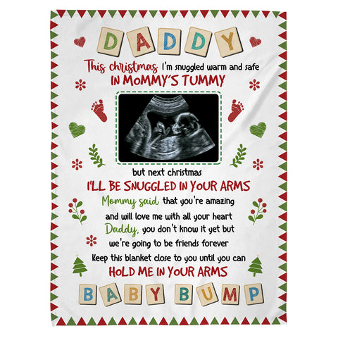 New Dad Gifts, This Christmas I'm Snuggled Warm And Safe In Mommy's Tummy Baby Ultrasound, Personalized Blanket, Gifts For New Daddy, Fleece Sherpa Blanket, Gifts For Xmas