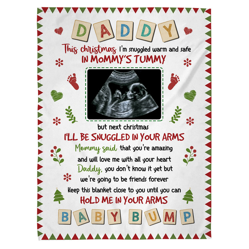 New Dad Gifts, This Christmas I'm Snuggled Warm And Safe In Mommy's Tummy Baby Ultrasound, Personalized Blanket, Gifts For New Daddy, Fleece Sherpa Blanket, Gifts For Xmas