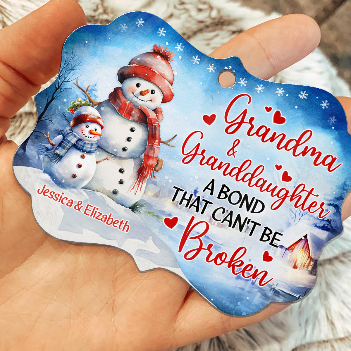 Grandma Gifts, Cute Grandma & Granddaughter A Bond That Can't Be Broken, Personalized Christmas Ornament, Gifts For Mimi From Grandkids, Xmas Tree Decoration Aluminum Ornament