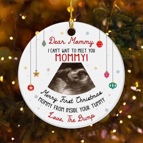 Dear Mommy Ultrasound Ornament, Merry First Christmas Mommy From The Bump, Sonogram Pregnancy Reveal Gift, Custom Photo Xmas Keepsake