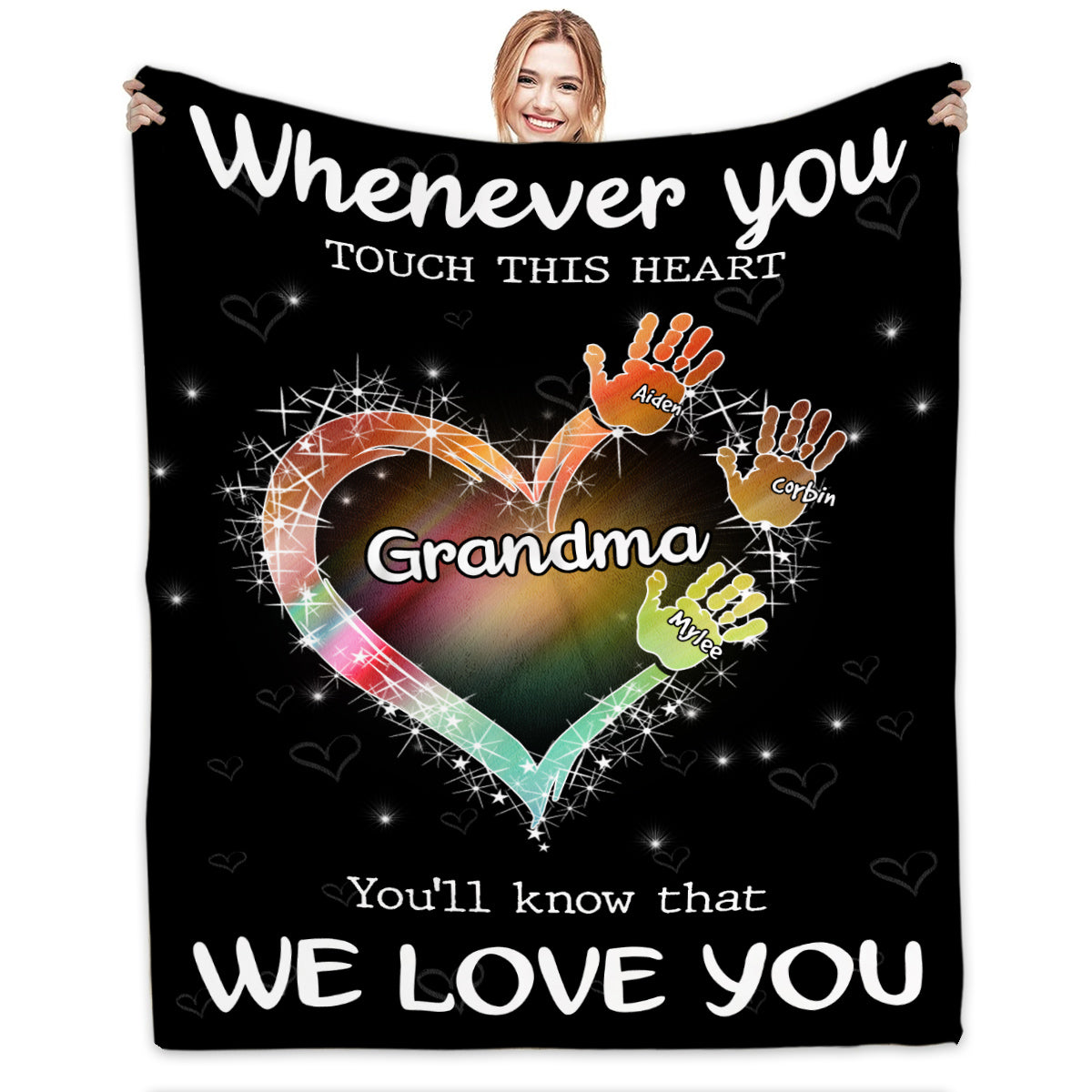 Gifts Ideas For Grandparents, Whenever You Touch This Heart Handprints, Personalized Blanket, Gifts For Gigi From Granddaughter, Custom Fleece Sherpa Blanket, Gifts For Christmas