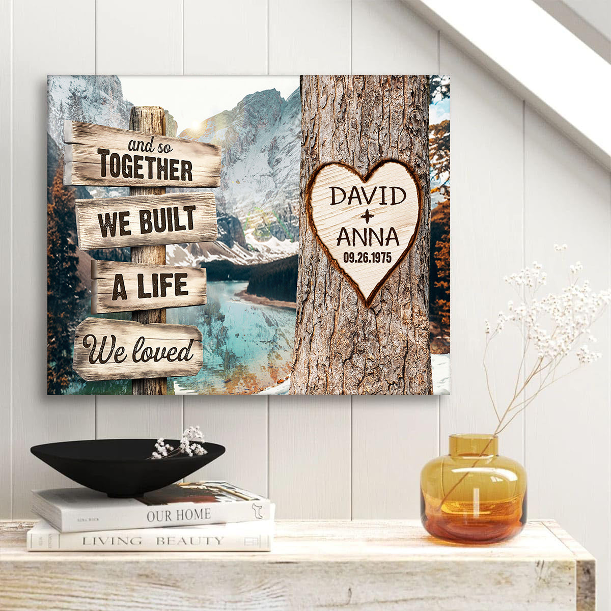 And So Together We Built A Life We Loved Rustic Wood Sign And Tree Heart Design, Personalized Canvas Wall Art, Gifts For Him Her Mr & Mrs, Poster Prints Wall Decor, Gifts For Couple