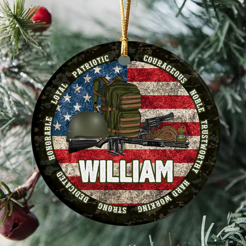Personalized Veteran Ceramic Ornament, Custom Military Christmas Tree Plastic Ornament, Military Christmas Decor, Gift For Dad, Son, Husband