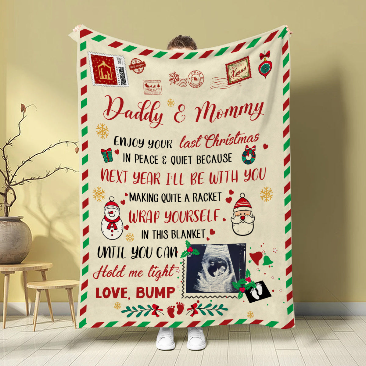 New Parents Gifts, Parent To Be Gifts From Baby Bump Blanket For Pregnant Wife Custom Sonogram Future Daddy And Mommy, Personalized Blanket, Gifts For New Parents, Fleece Sherpa Blanket