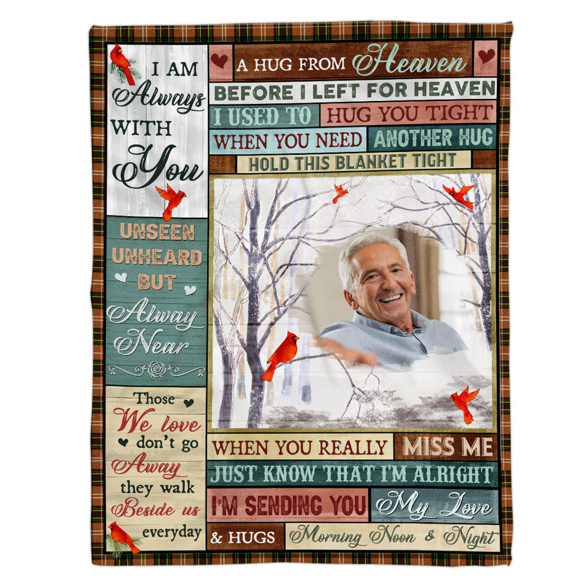 Memorial Gifts, Personalized Memorial Blanket With Photo, Hug From Heaven Im Sending You My Love Hugs, Loss Of Mom Dad Blanket, Fleece Sherpa, Memorial Gifts For Anniversary Birthday