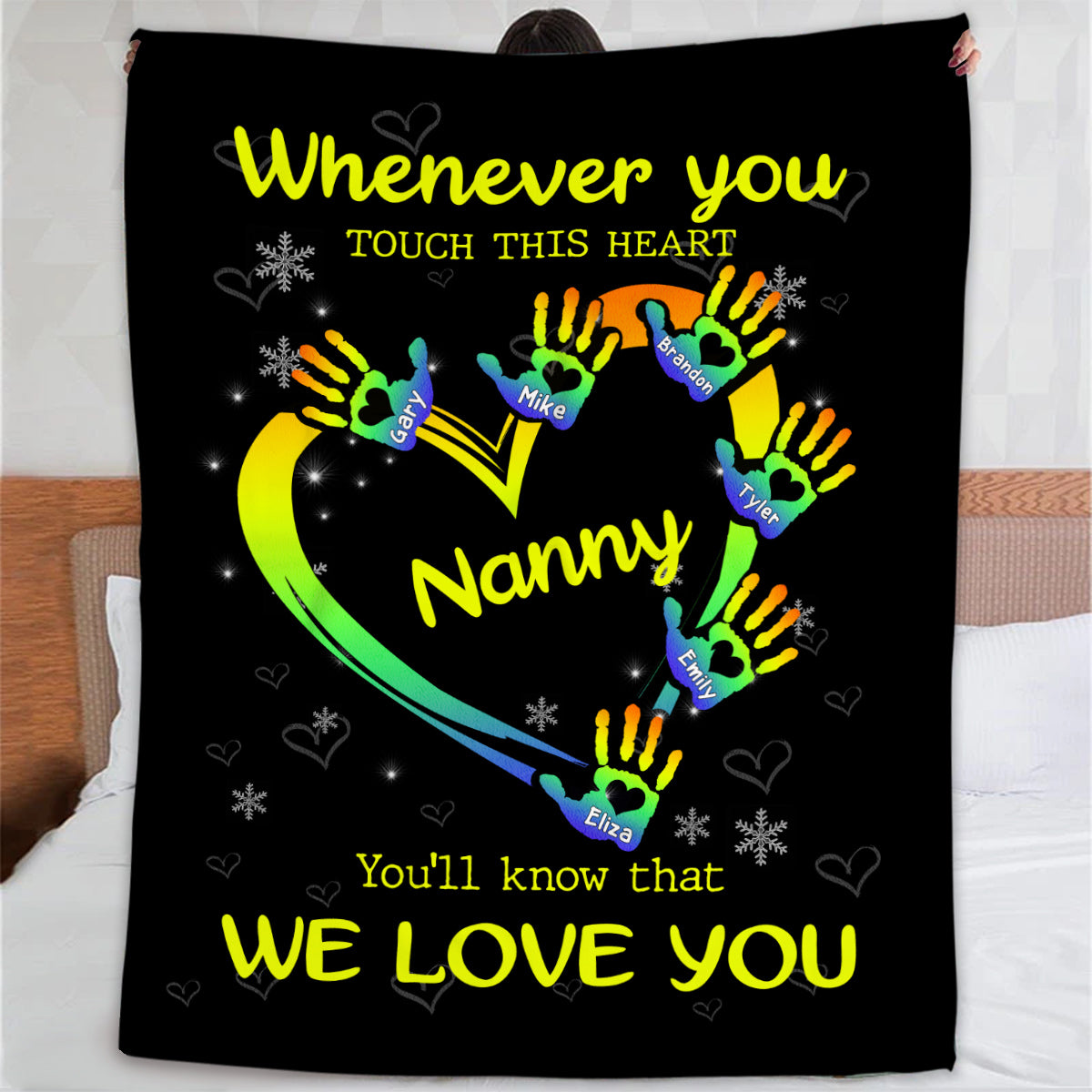 Grandma Gifts, Whenever You Touch This Heart Handprint Printed, Personalized Blanket, Gifts For Abuela From Grandchild, Custom Fleece Sherpa Blanket, Gifts For Christmas Xmas