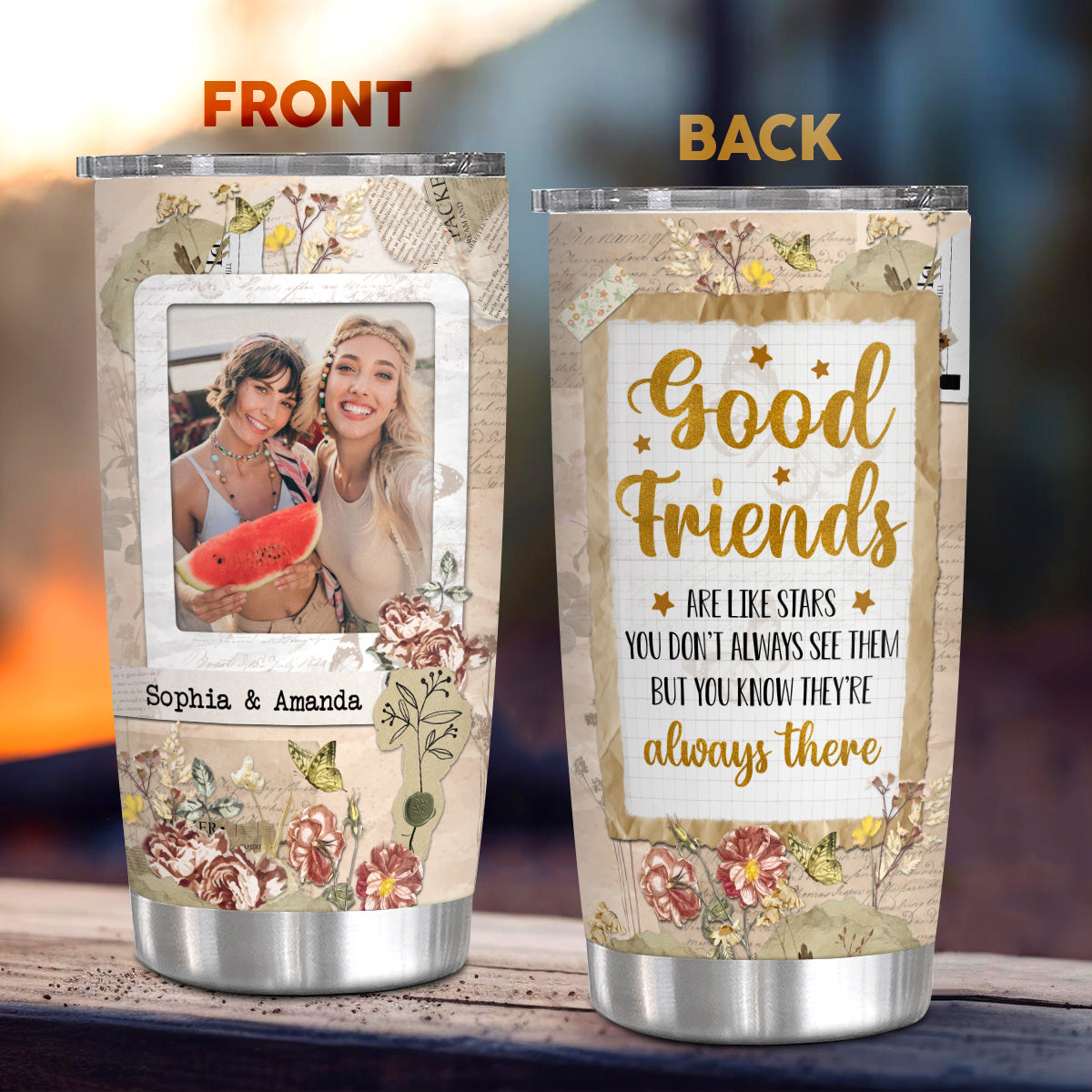 Friends Are Like Stars You Don't Always See Them But You Know They're Always There Tumbler Cup, Gifts For Unbiological Sister, 20oz With Lid Travel Cup Friendship Gifts For Women