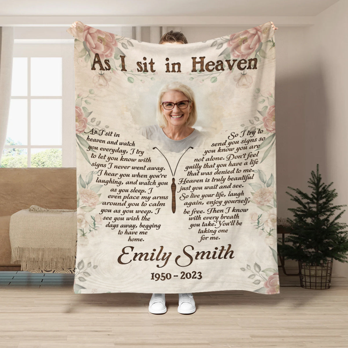 Memorial Gifts, Personalized Memorial Blanket With Photo, Angel In Heaven As Sit In Heaven Butterflies With Photo, Loss Of Mom Dad Blanket, Fleece Sherpa, Sympathy Gifts For Anniversary
