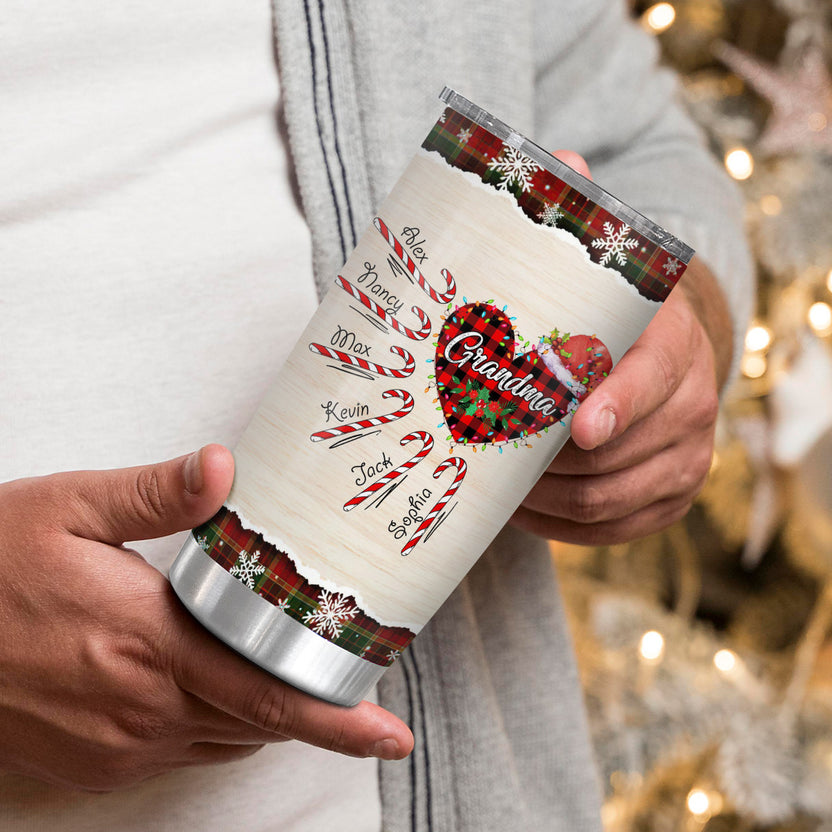 Grandma Tumbler, Cute Xmas Grandchild Name Travel Cup, Insulated Drinkware, Christmas Grandkids Names Cup, Insulated Drinkware, Personalized Tumbler, Gifts For Nana From Grandkids, 20oz
