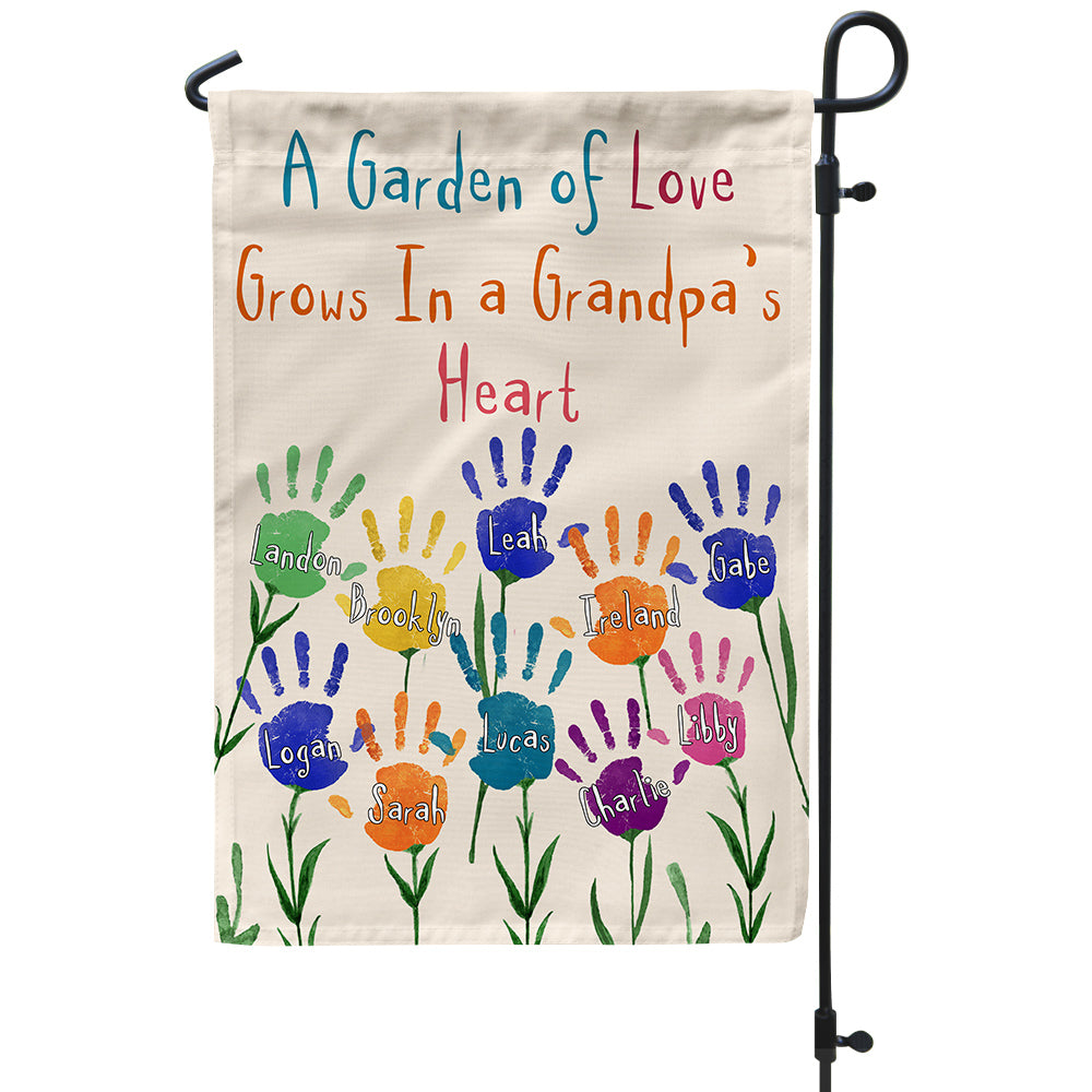 Grandma Gifts, A Garden Grows In Grandpas Heart Custom Banner, Custom Kids Names Garden Flag, Outdoor Flower Yard Decor, Home Floral Decoration, Handprint Decor, Personalized Garden Flag, Gifts For Nana From Grandkids, Double Sided Outside Welcome Flag, G
