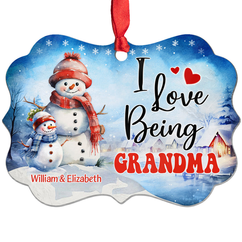 Gifts For Grandma, Cute I Love Being Grandma Winter Theme Medallion Aluminum Ornament, Gifts From Grandkids To Grandmother