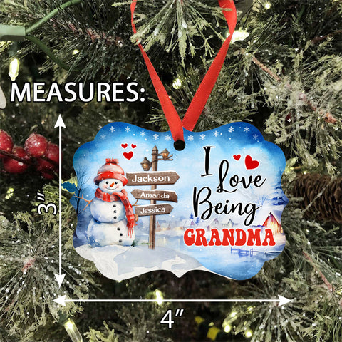 Gifts For Grandma, Cute Xmas Winter Street Sign I Love Being Grandma, Personalized Christmas Ornament Gifts For Grandparent From Grandchildren Medallion Aluminum Ornament Women Keepsake