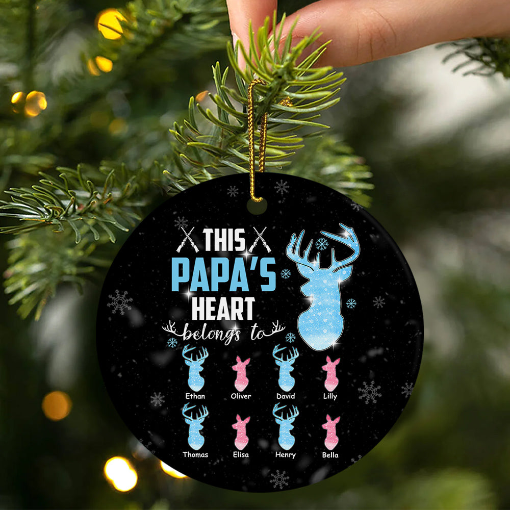 Gifts For Grandpa, This Papa's Heart Belongs To Grandkids Deer Bulk Doe, Personalized Christmas Ornament, Gifts For Hunting Lovers Papa From Kids, Xmas Tree Decor, Gifts For Christmas