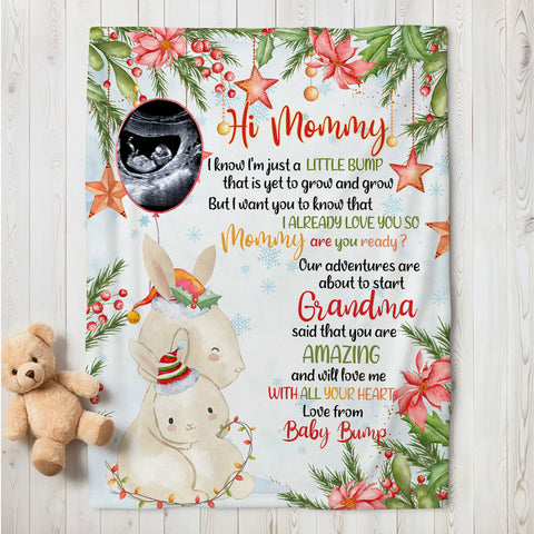 Personalized Bunny Pregnancy Announcement Blanket From Baby Bump, Ultrasound Gifts For New Mom And Dad, Soft Cozy Blanket For Expecting Parents, Baby Reveal Keepsake Christmas Presents