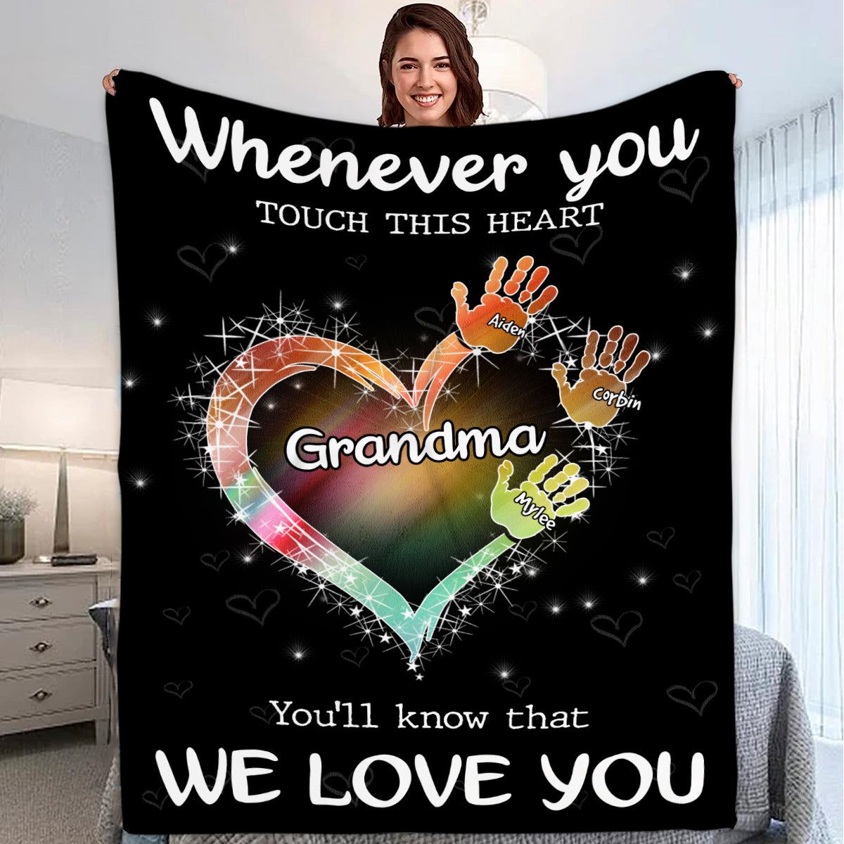 Gifts Ideas For Grandparents, Whenever You Touch This Heart Handprints, Personalized Blanket, Gifts For Gigi From Granddaughter, Custom Fleece Sherpa Blanket, Gifts For Christmas