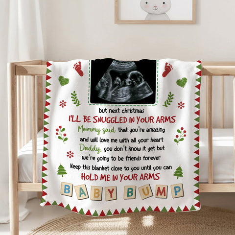 New Dad Gifts, This Christmas I'm Snuggled Warm And Safe In Mommy's Tummy Baby Ultrasound, Personalized Blanket, Gifts For New Daddy, Fleece Sherpa Blanket, Gifts For Xmas