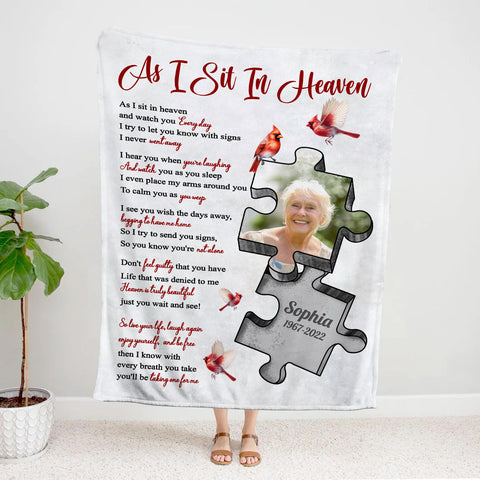 Sympathy Gifts, Memorial Blanket With Photo, In Memory Blanket, Remembrance Words From Heaven, Portrait Image With Symbolic Shape, Watching Over From Heaven Message, Loss Of Mom Dad