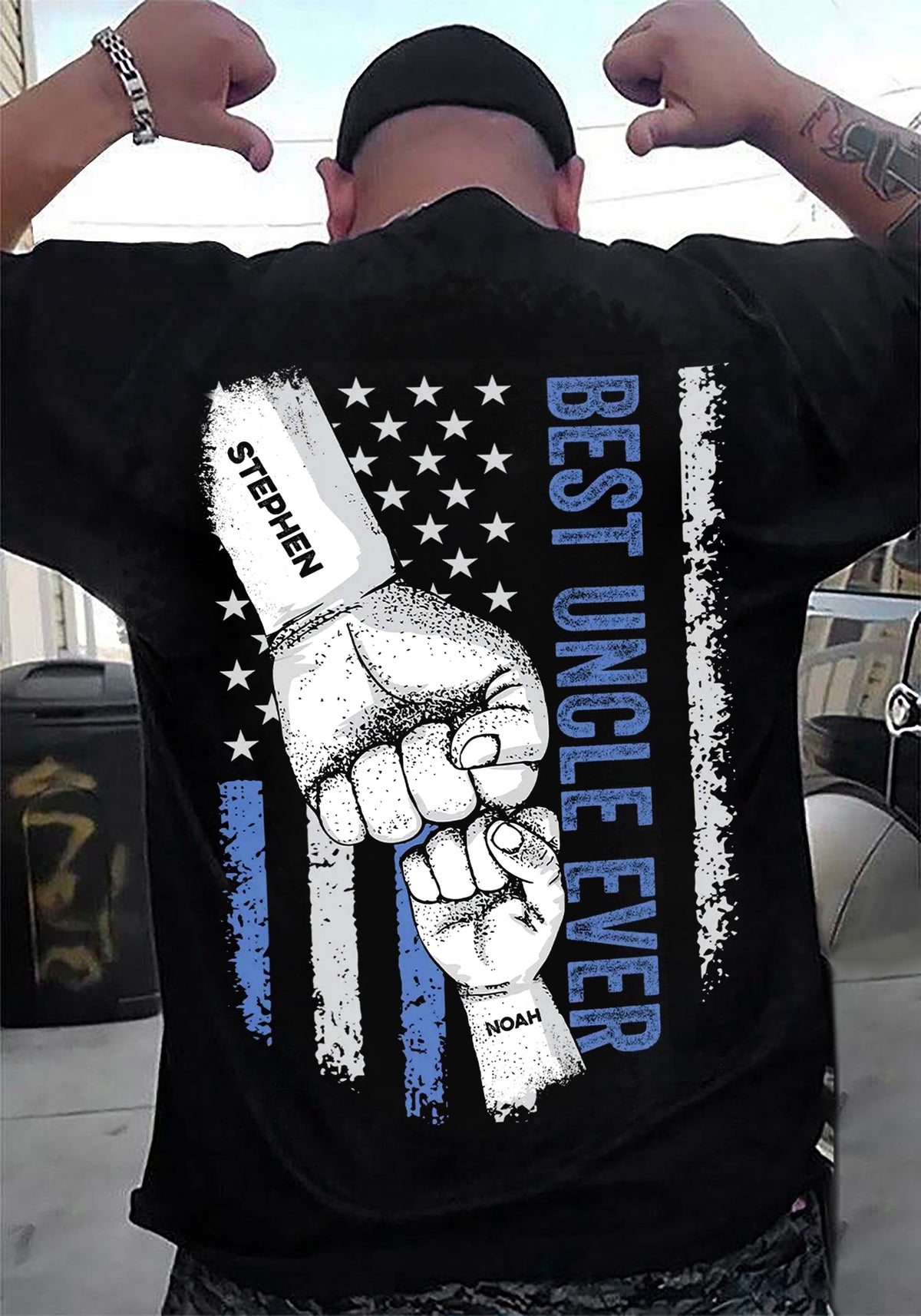 Personalized T-Shirt For Uncle From Niece Nephew Uncle Ever Flag Back Side Printed Custom Gifts Ideas For Uncle Short Sleeve Tops Tee Shirt For Men Family On Birthday Fathers Day
