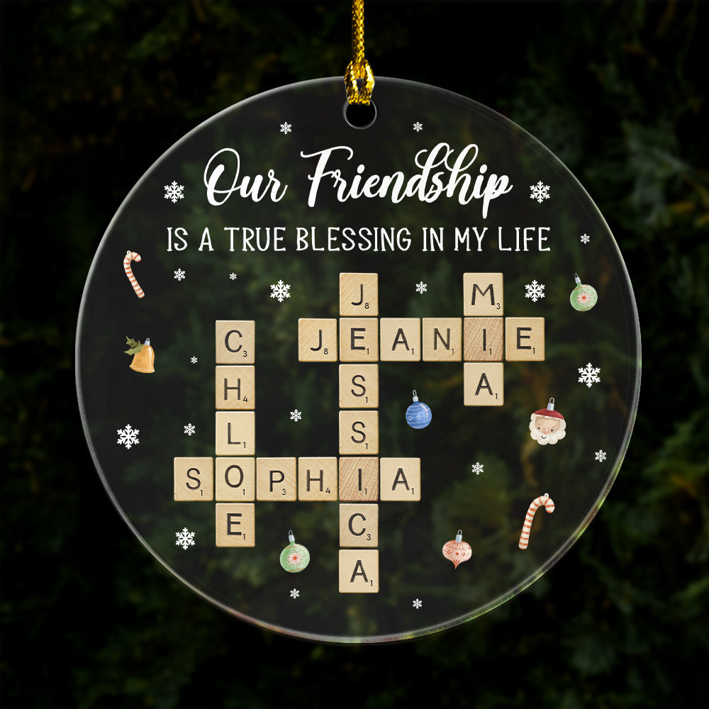 Personalized Friendship Clear Acrylic Ornament, Custom Scrabble Name Ornament, Best Friend Gift, Our Friendship Blessing Christmas Keepsake