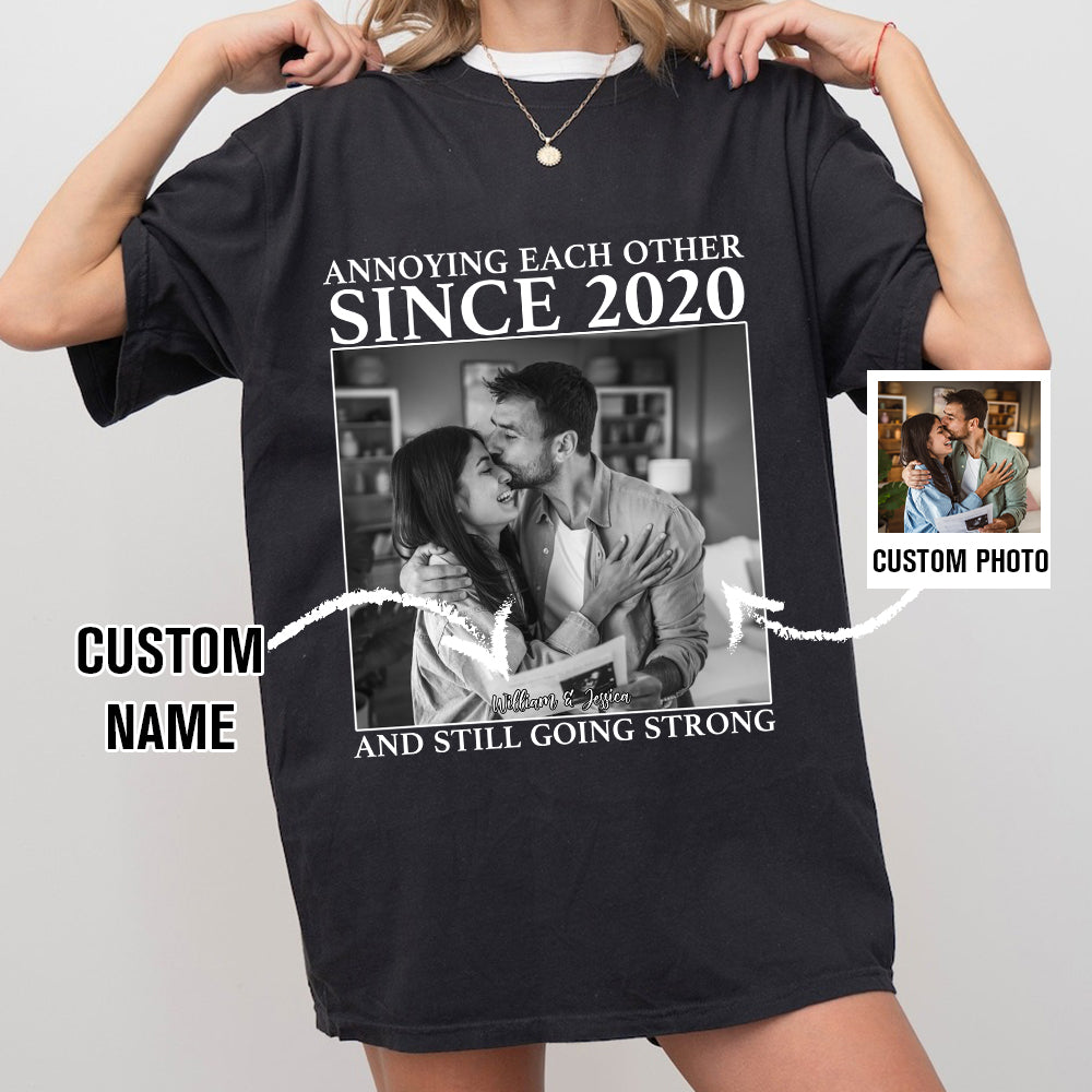 “Annoying Each Other Since 2020” Couple T Shirt, Personalized Photo Tee, Funny Anniversary Tee, Custom Love Shirt Vintage Picture Matching , Personalized TShirt For Valentine