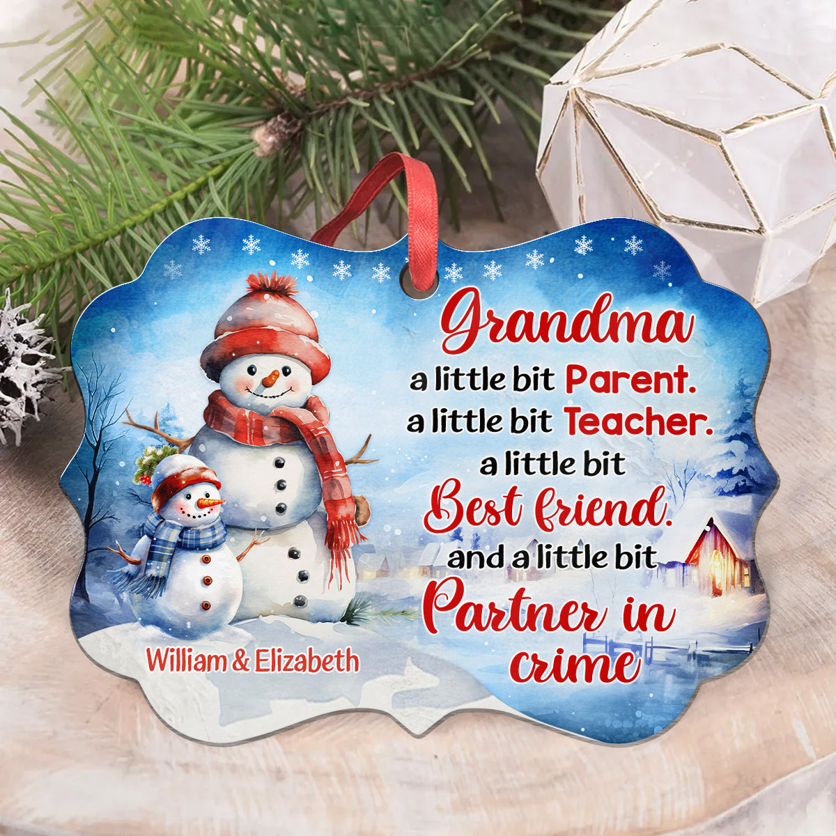 Grandma Gifts, Cute Grandma A Little Bit Parent A Little Bit Teacher, Personalized Christmas Ornament, Gifts For Nonna From Grandkids, Xmas Tree Decoration Medallion Aluminum Ornament
