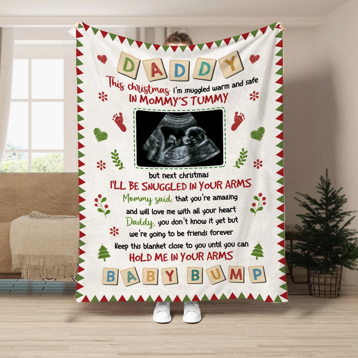 New Dad Gifts, This Christmas I'm Snuggled Warm And Safe In Mommy's Tummy Baby Ultrasound, Personalized Blanket, Gifts For New Daddy, Fleece Sherpa Blanket, Gifts For Xmas