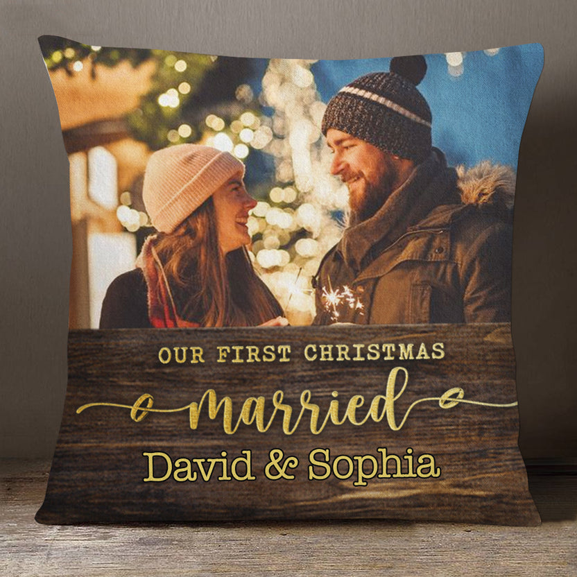 Gifts For Anniversary, Personalized Square Pillow, Our First Christmas Married Romantic, Gifts For Husband From Wife Lover, Sofa Couch Cushion, Gifts For Anniversary Christmas Xmas