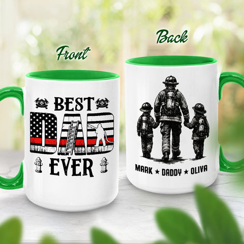 Dad Ever Firefighter Mug, Personalized Coffee Cup For Proud Fireman Father And Kids, Firefighter Gifts For Dad, Husband Or Grandpa, Thoughtful Gifts Father’s Day, Birthday, Or Christmas