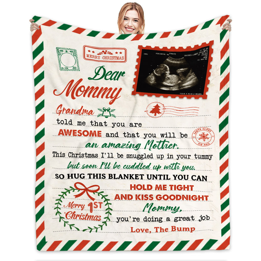 Personalized Blanket For Future Mommy From Grandma Baby Bump This Christmas I'll Be Snuggled Up In Your Tummy Mom To Be Gifts Custom Name Photo Fleece Sherpa Blanket For Christmas Xmas