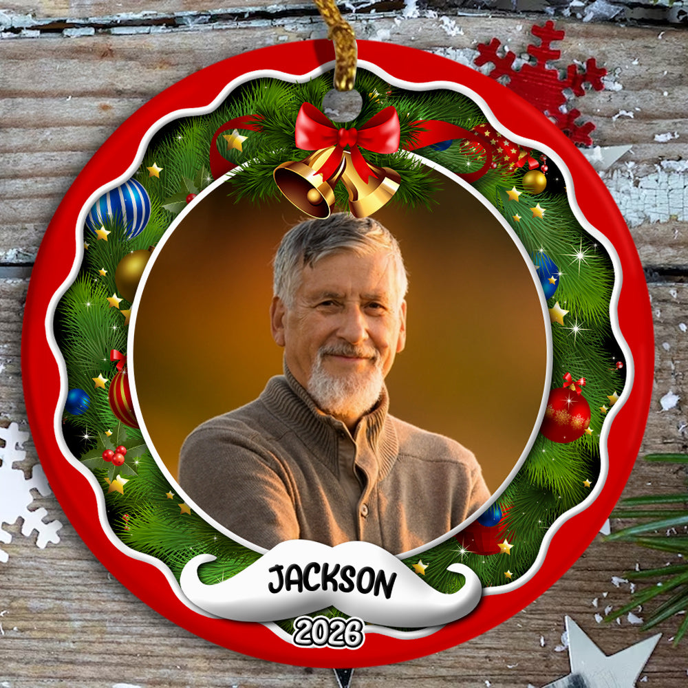 Xmas Frame Custom Photo Grandpa Cute With Beard Name & Year, Grandpa Christmas Photo Ornament, Family Christmas Keepsake, Holiday Tree Decoration, Gifts For Mom Dad Daughter Son