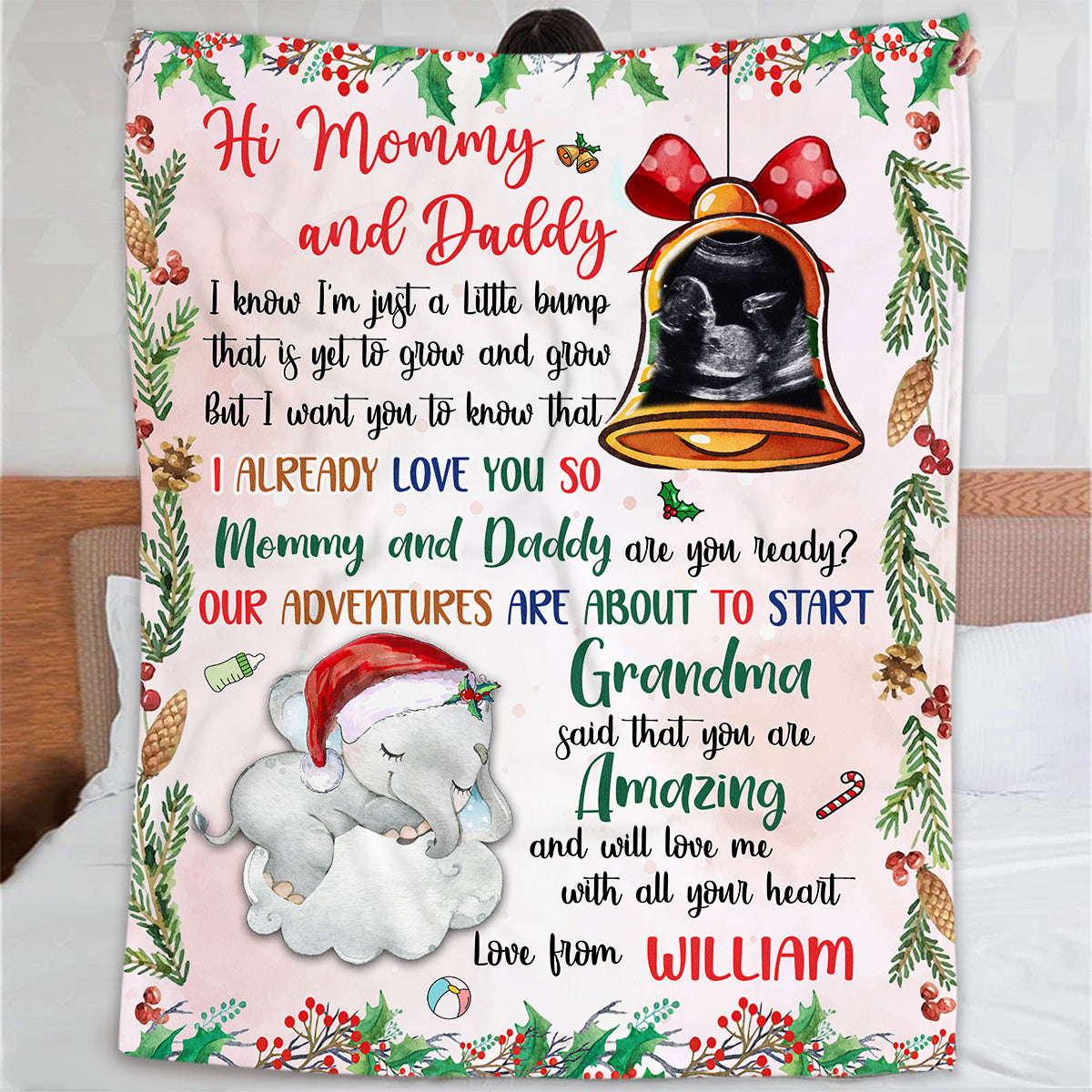 New Parents Gifts, Baby Ultrasound In Bell And Elephant Mommy And Daddy Are You Ready Our Adventures Blanket, Gifts For New Parents, Fleece Sherpa Blanket, New Parents Blanket