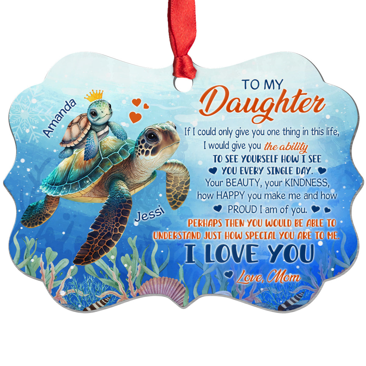 Daughter Gifts, Sea Turtle How Happy You Make Me Hand How Proud I Am Medallion Aluminum Ornament For Girls Babies From Mom Mother, Xmas Tree Decor, Gifts For Birthday Xmas Keepsake