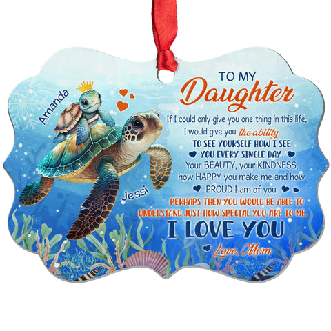 Daughter Gifts, Sea Turtle How Happy You Make Me Hand How Proud I Am Medallion Aluminum Ornament For Girls Babies From Mom Mother, Xmas Tree Decor, Gifts For Birthday Xmas Keepsake