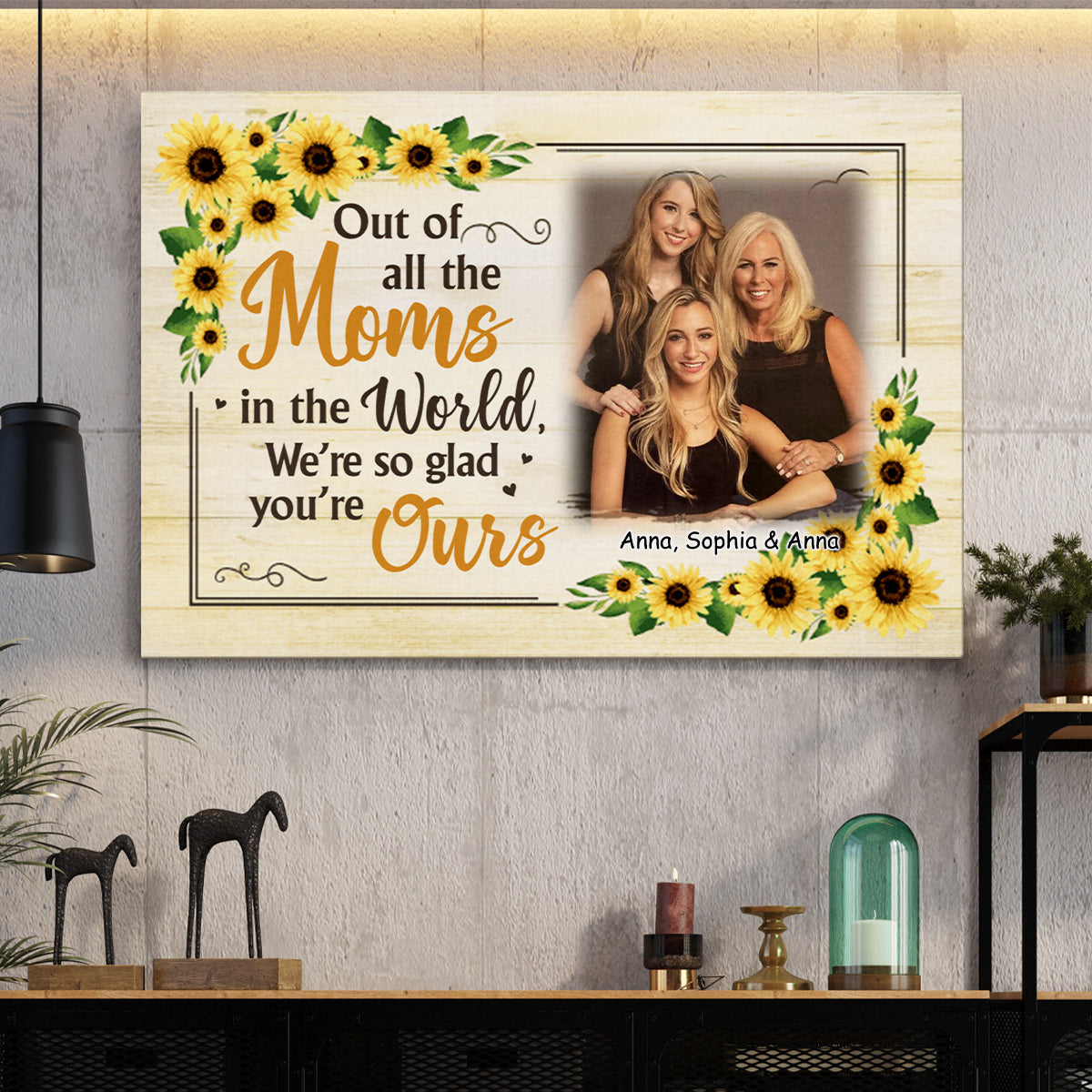 Gifts For Mom, Of All Moms In World Sunflowers Funny, Personalized Canvas Wall Art, Gifts For Mom Mommy From Son Daughter Kids, Poster Prints Home Decor, Gifts For Mother's Day Birthday
