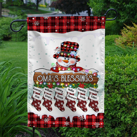 Grandma Gifts, Custom Omas Blessings Yard Banner, Custom Garden Flag, Winter Stocking Holiday Decoration, Holiday Red Plaid Yard Decor, Stockings Christmas Decor, Personalized Garden Flag, Gifts For Nana From Grandkids, Double Sided Outside Welcome Flag,