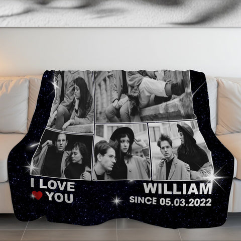 Gifts For Couple, Boyfriend Photo Collage Blanket, Personalized Name And Year, Black With Multiple Photos Gifts For Him Her Fleece Sherpa Blanket Valentine Anniversary