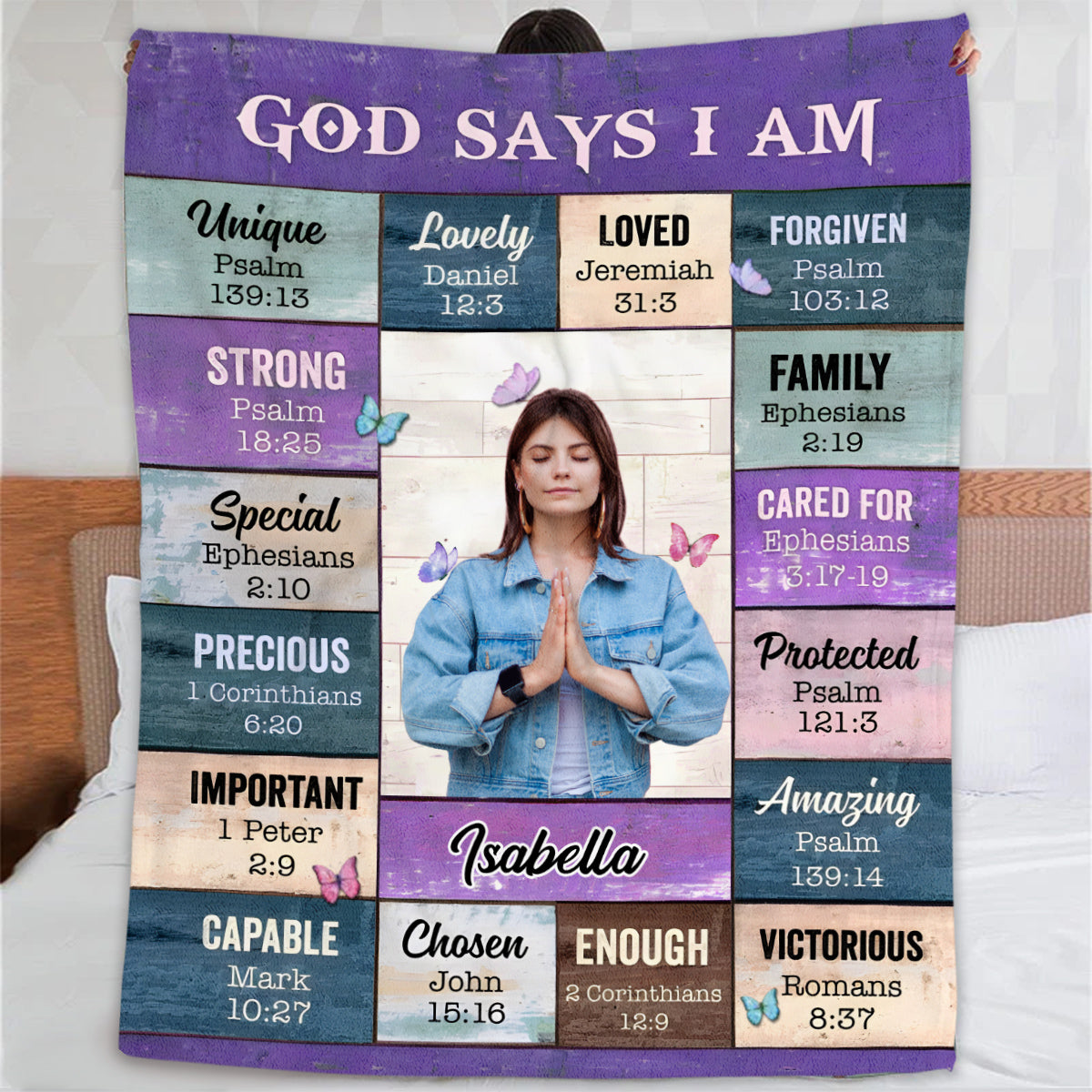 Personalized Blanket For Girl Women Family Friends Religious Gifts God Says I Am Inspirational Positive Thinking Daily Affirmation Mental Health Fleece Sherpa Blanket For Birthday